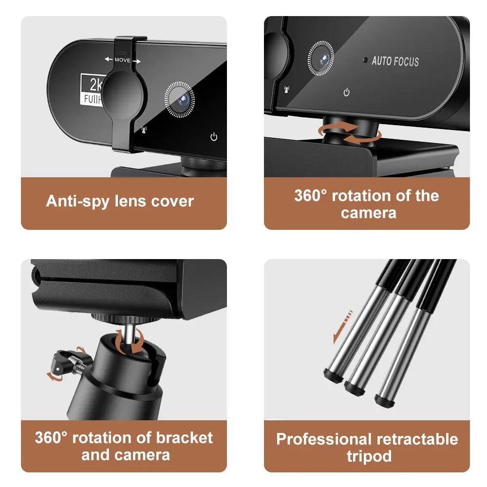 4K Webcam, 1080P Mini Camera, 2K Full HD Webcam, with Microphone 30fps USB. Web Cam for Auto Focus PC Laptop Video Shooting Camera