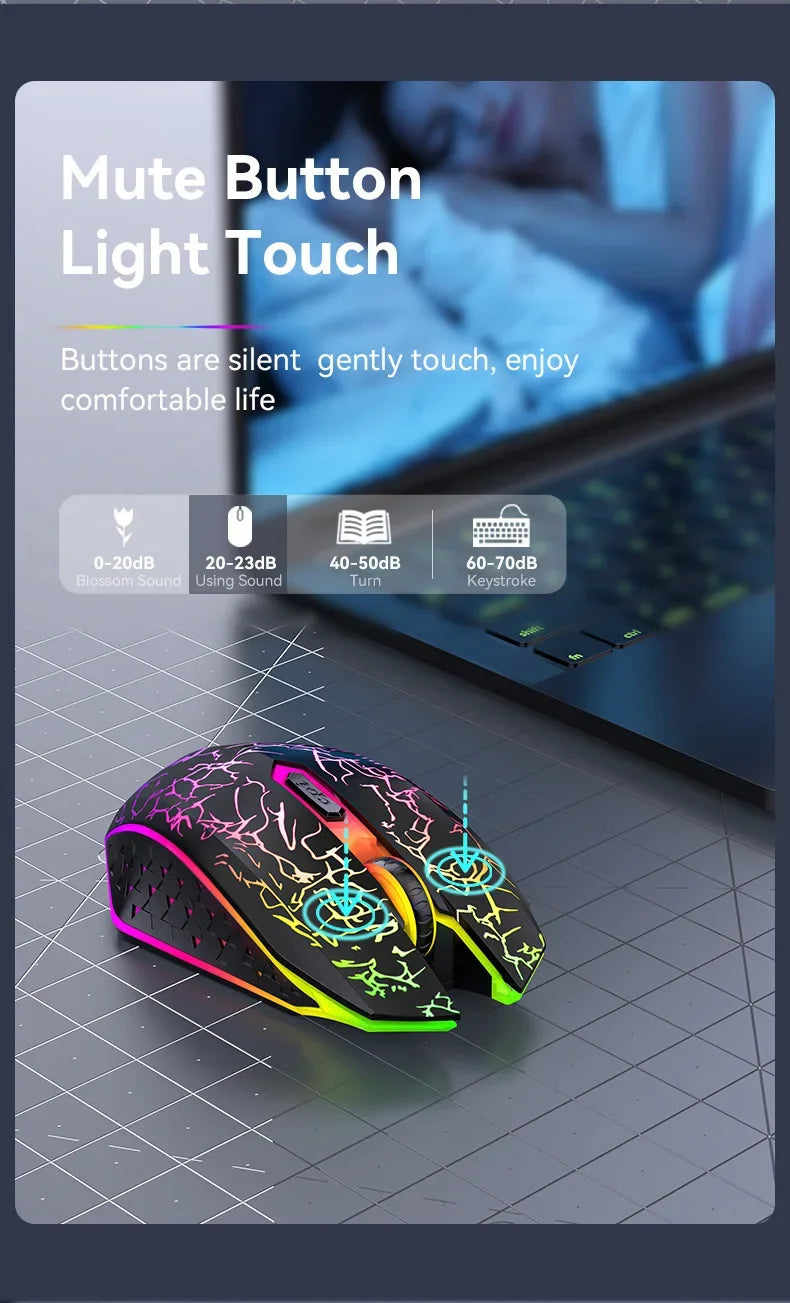 Bluetooth 5.2 Wireless Mouse RGB Gaming Mouse Silent Mouse Rechargeable Mouse 800-1200-1600 DPI Mouse Mice for PC Laptop Macbook