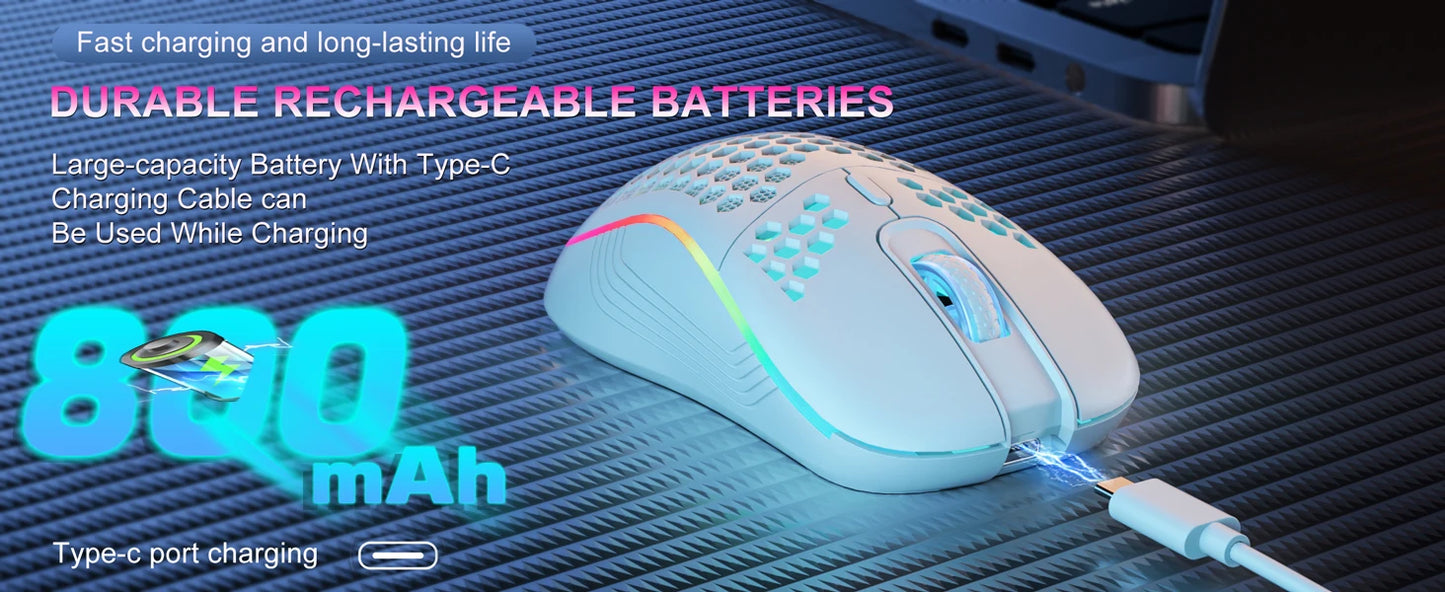 2.4G Wireless RGB Lighting Charging Mouse with Adjustable DPI Ergonomic Honeycomb Design Gaming Mouse for Desktop Laptop