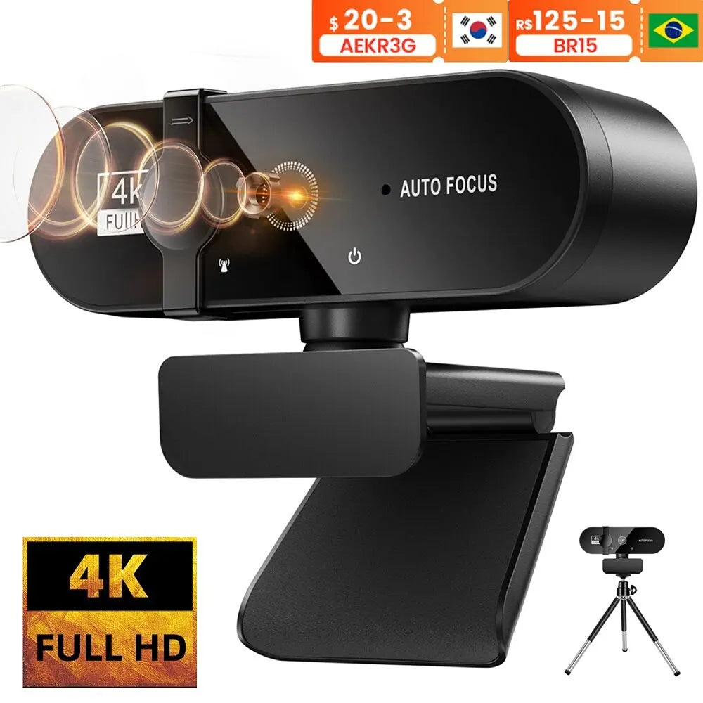 4K Webcam, 1080P Mini Camera, 2K Full HD Webcam, with Microphone 30fps USB. Web Cam for Auto Focus PC Laptop Video Shooting Camera